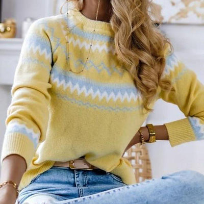 Gelber Zickzack-Strickpullover für Damen