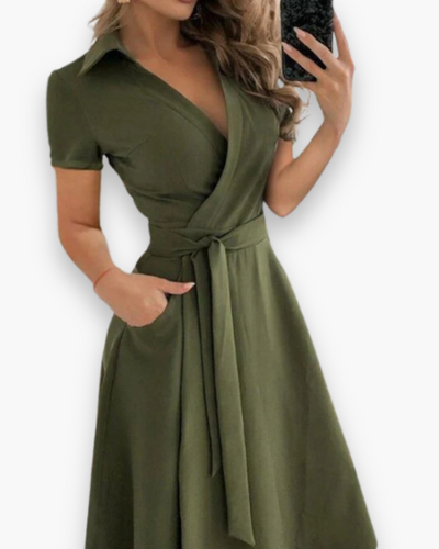 Damen Elegantes Kleid mit Gürtel | Midi