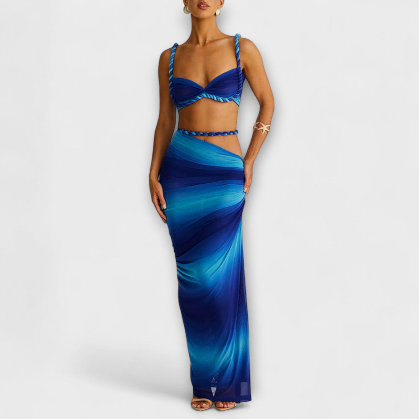Jane - Elegantes Gradient Zopf Crop Top mit Overskirt Set