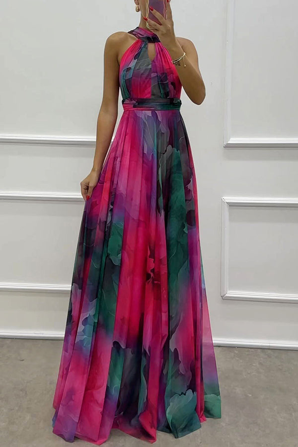 Elaine - Tüll-Maxikleid mit Blumenprint, Cut-Outs und Halterneck