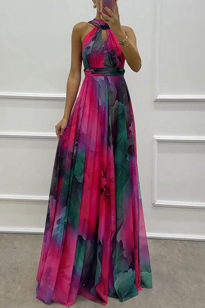 Elaine - Tüll-Maxikleid mit Blumenprint, Cut-Outs und Halterneck