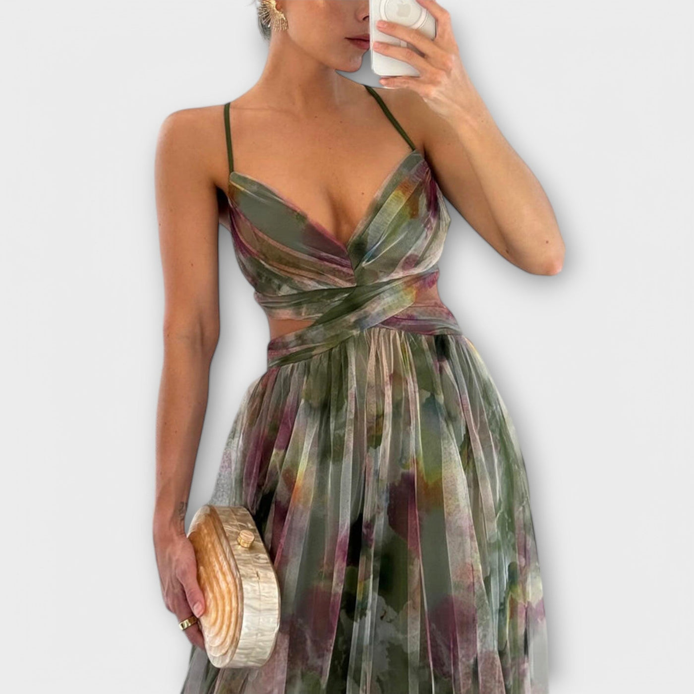 Annai Elegantes Figurbetontes Mesh Maxi Kleid
