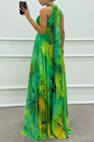 Elaine - Tüll-Maxikleid mit Blumenprint, Cut-Outs und Halterneck