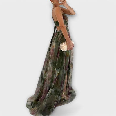 Annai Elegantes Figurbetontes Mesh Maxi Kleid
