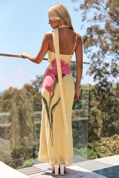 LILAH - Gelbes Maxi-Kleid aus Mesh