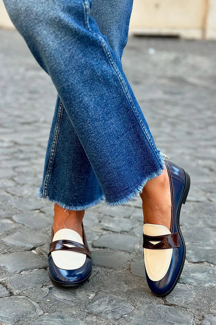 Trawia - Dunkelblaue Loafer mit kleinem Absatz