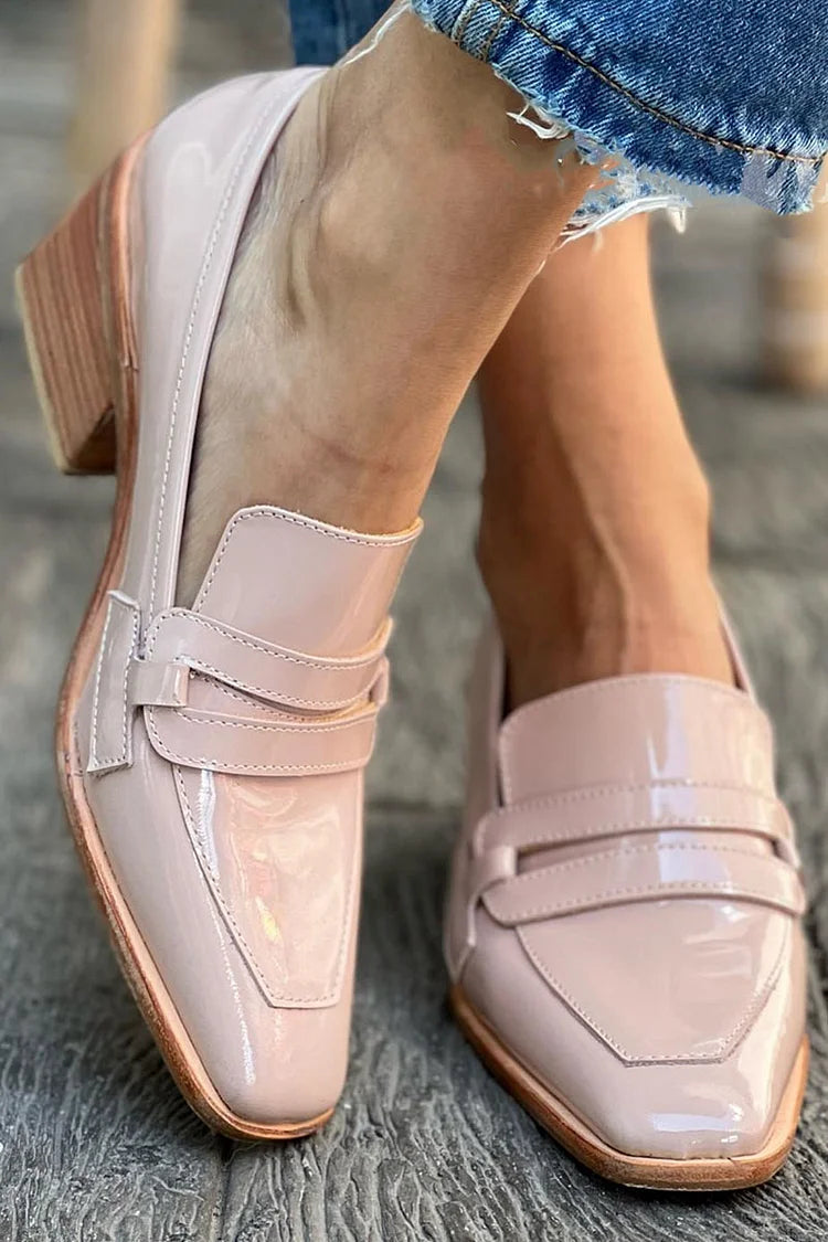 Evelara - Roségoldene lackierte Loafers mit dickem Absatz