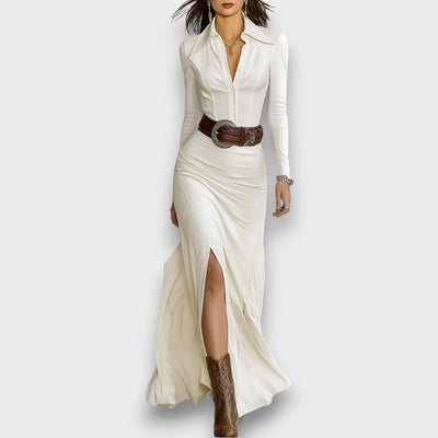 Alvara – Maxikleid mit Reverskragen und langen Ärmeln