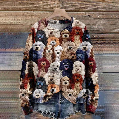 Strickpullover mit Hundedruck für Damen