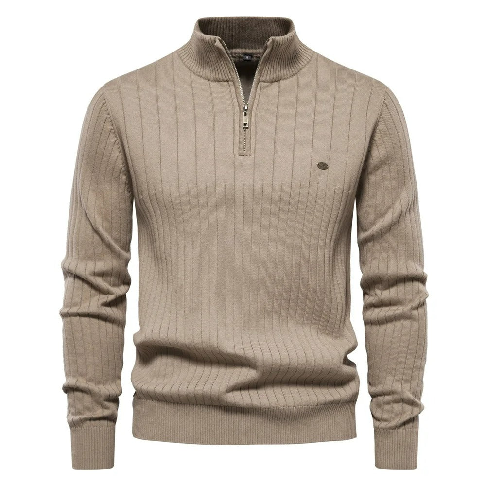 Modischer Gerippter Halbzipper-Pullover für Männer