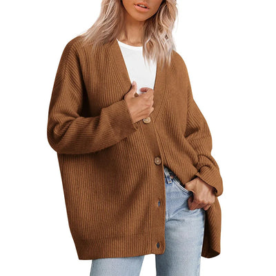 Gerippte Strickjacke mit V-Ausschnitt für Frauen