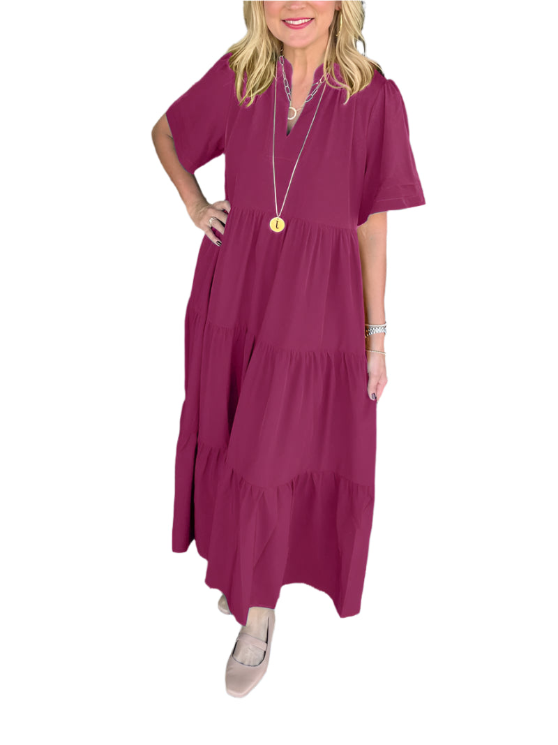 Elegantes Midikleid mit V-Ausschnitt und Rüschensaum