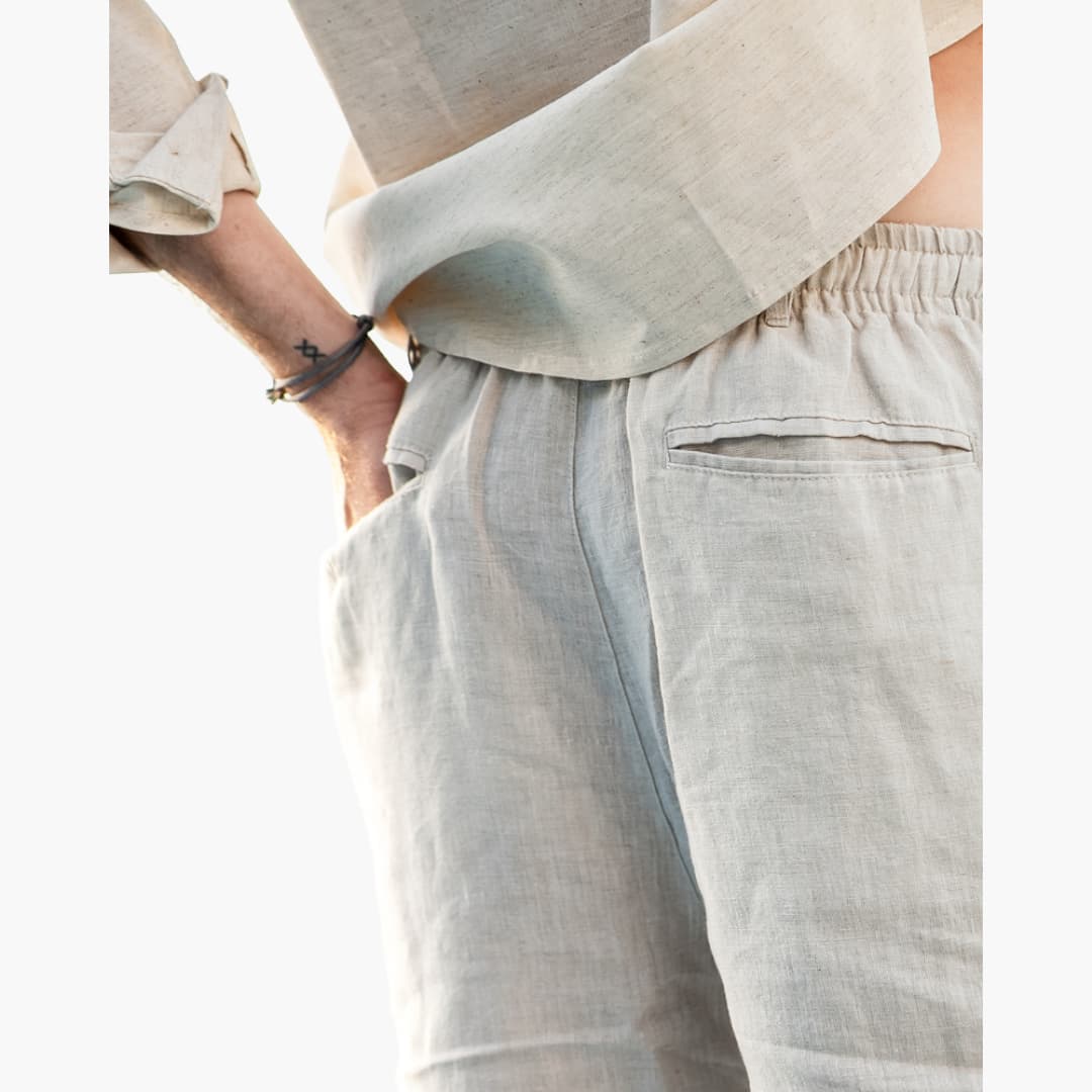 Herren Leinen Shorts mit Kordelzug und Seitentaschen