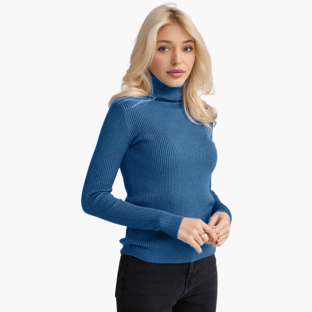 Damen Turtleneck Pullover mit gerippten Bündchen und Saum