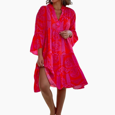 Sommerkleid Für Damen - Luftiges Gelbes Strandkleid mit V-Ausschnitt