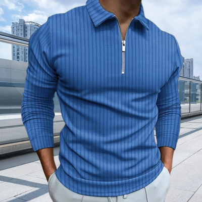 Matthias | Gerippte Langarm-Poloshirt
