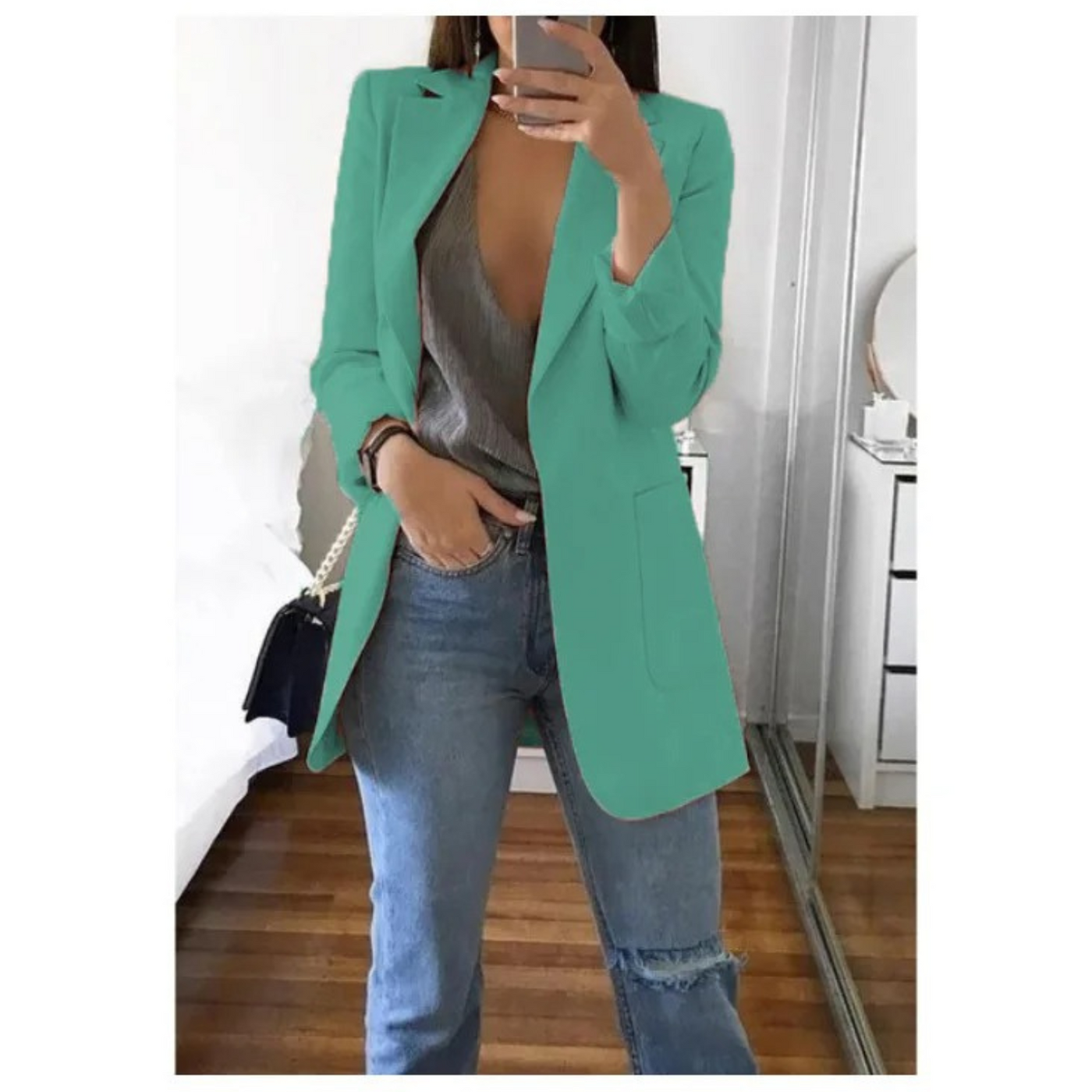 Langer Blazer für Frauen in khaki Farbe MODA