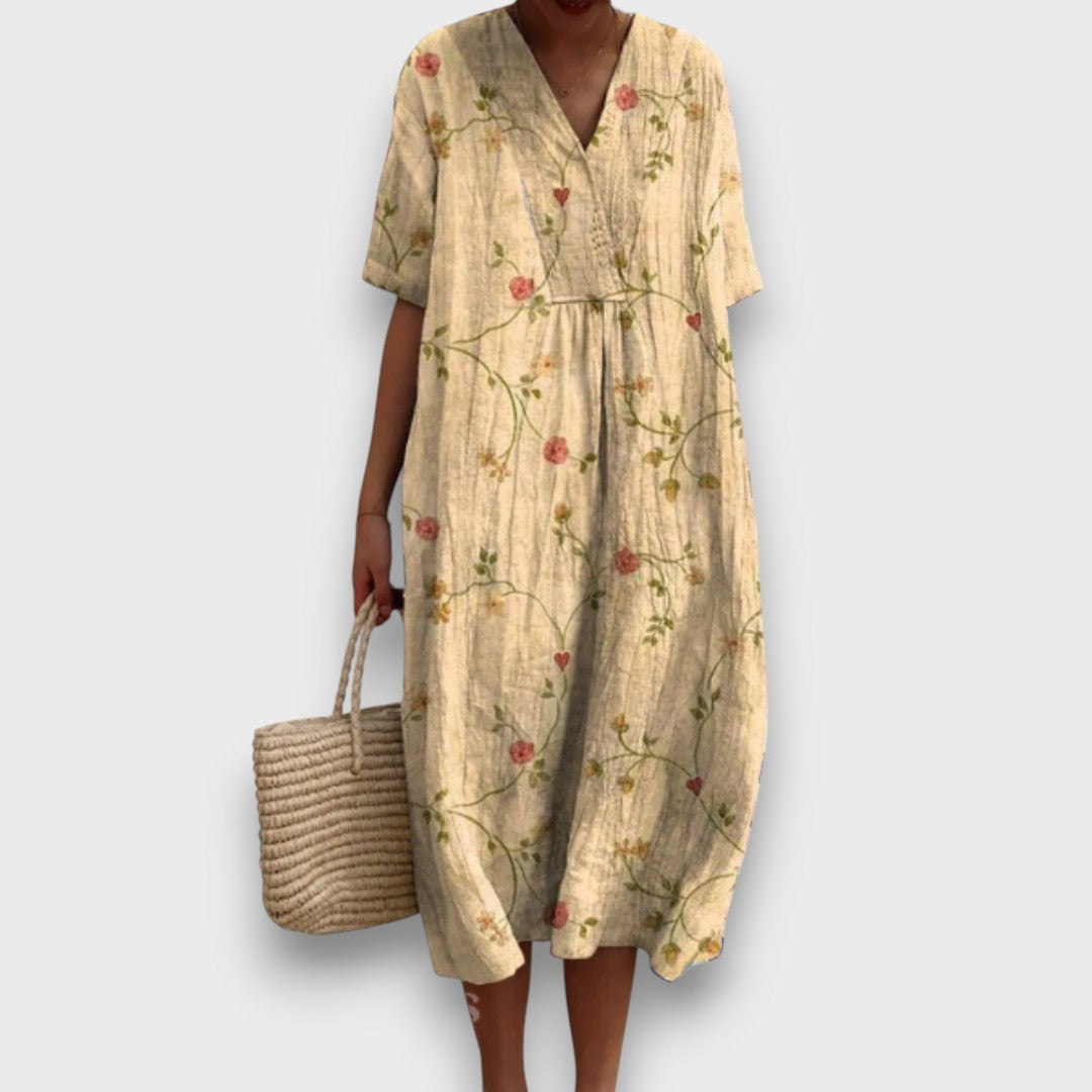 Miradie – Blumiges Midikleid mit V-Ausschnitt