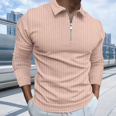 Matthias | Gerippte Langarm-Poloshirt