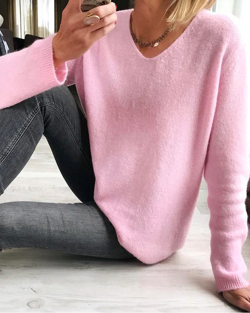 Pullover mit V-Ausschnitt in Übergröße für Damen
