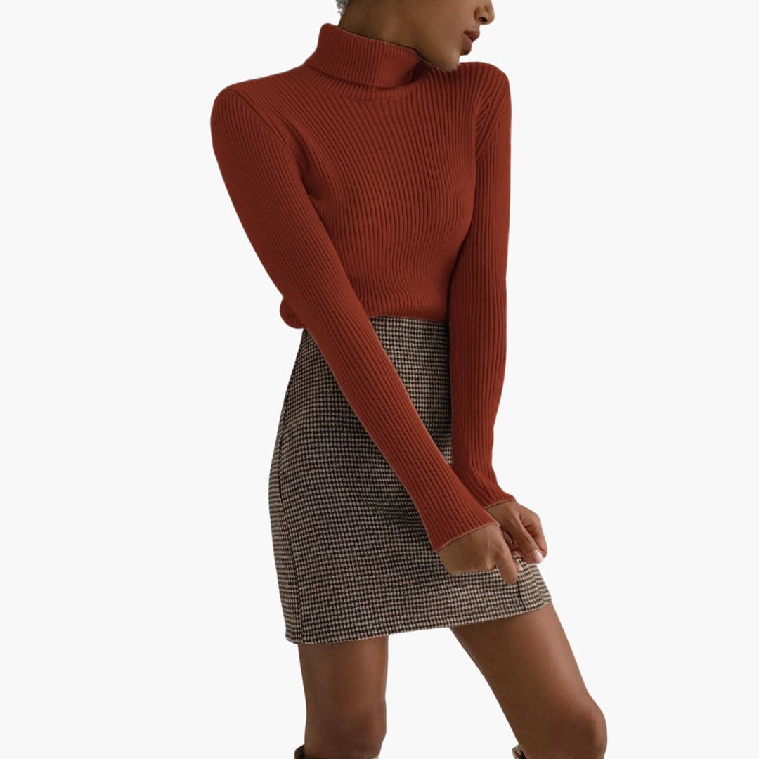 Damen Turtleneck Pullover mit gerippten Bündchen und Saum