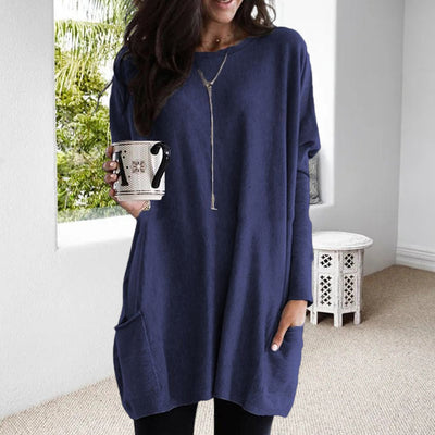 Langärmeliger Pullover mit Taschen für Frauen