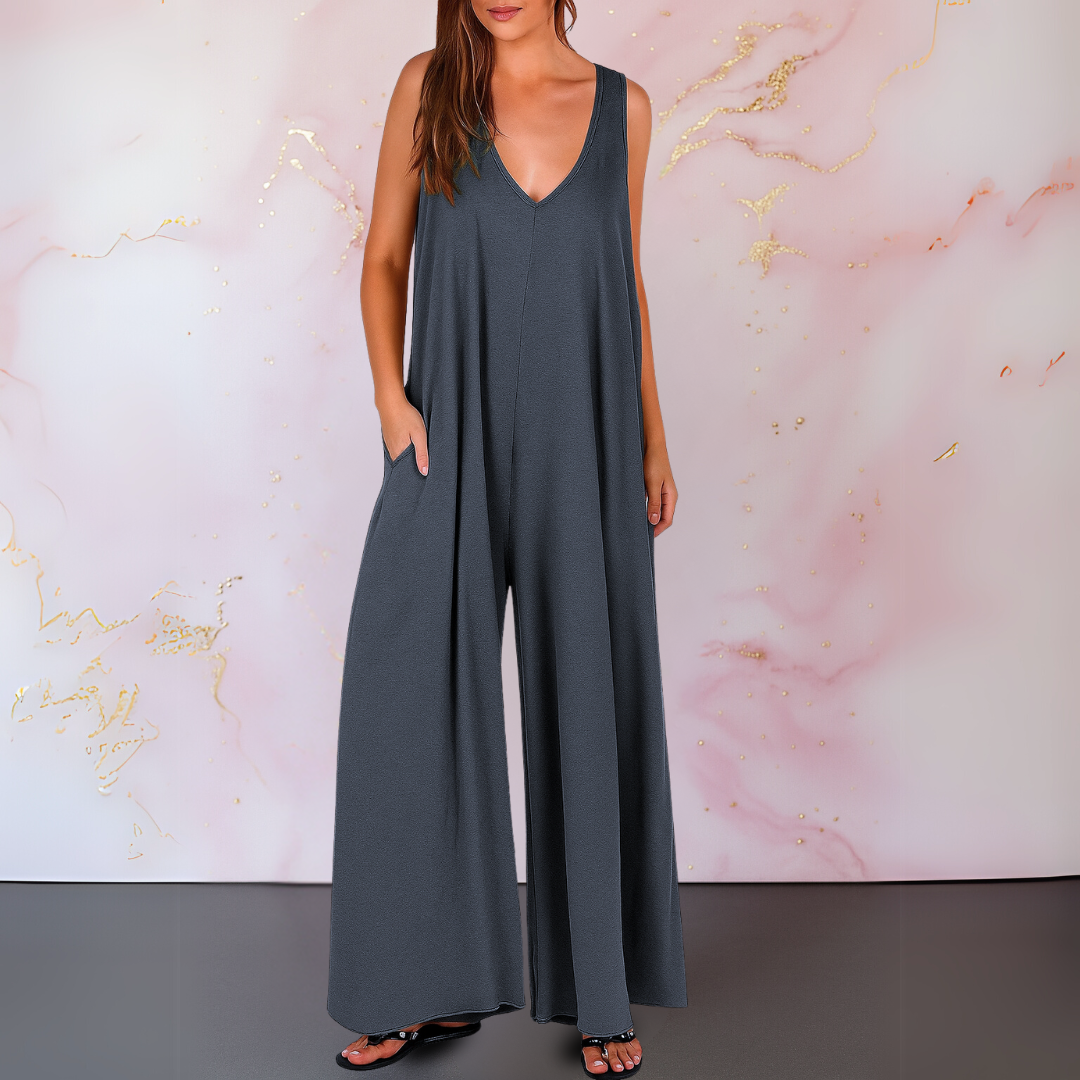 Magda™ | Bequemer Jumpsuit mit V-Ausschnitt und weitem Bein