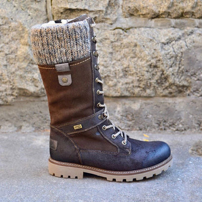 Schnürstiefel mit gestrickter Manschette für Frauen