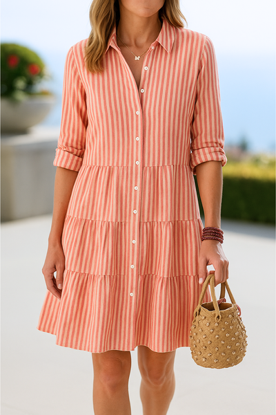 Esther™ | Elegantes gestreiftes Hemdblusenkleid mit langen Ärmeln