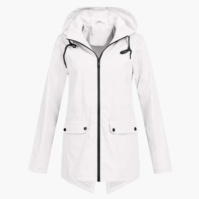 Damen regenmantel mit verstellbarer Kapuze und Reißverschluss