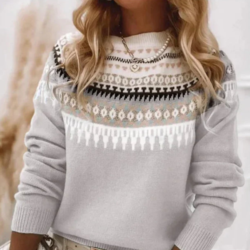 Norweger Grobstrickpullover Damen | Rundhals Langarm Strick