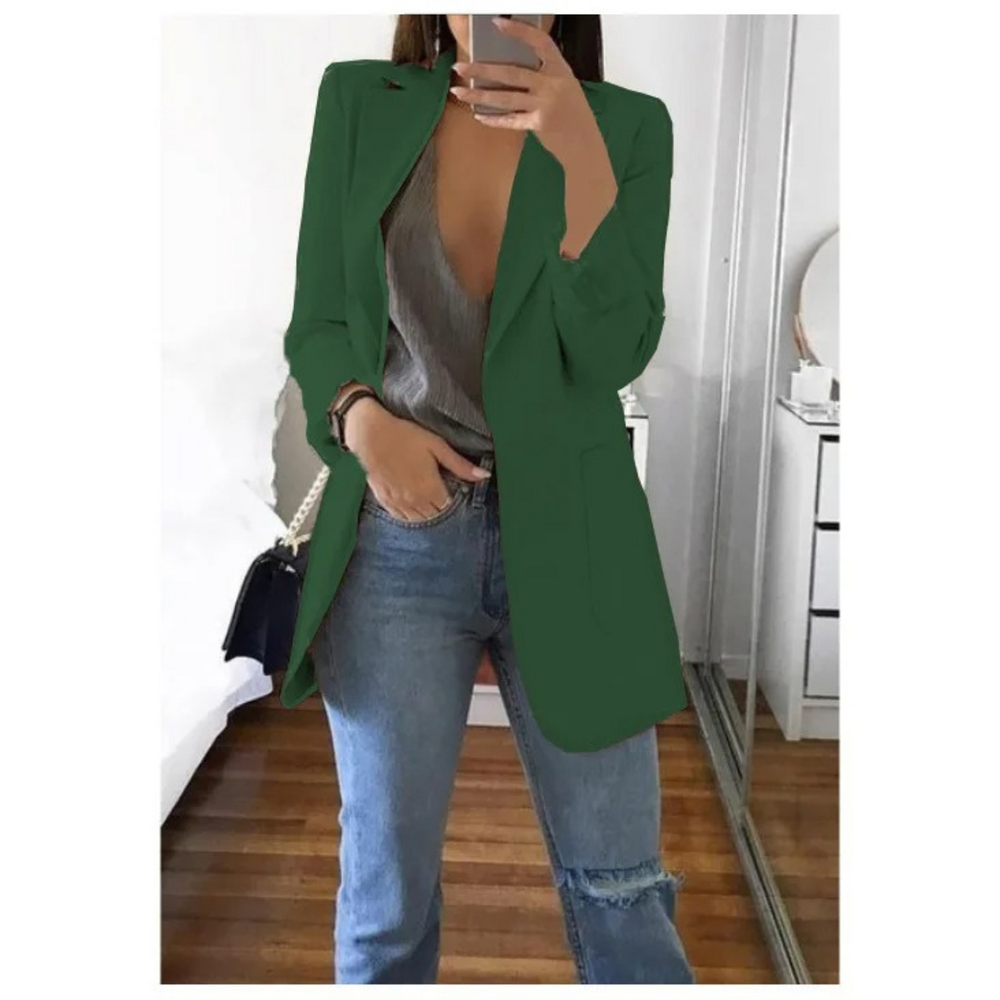 Langer Blazer für Frauen in khaki Farbe MODA