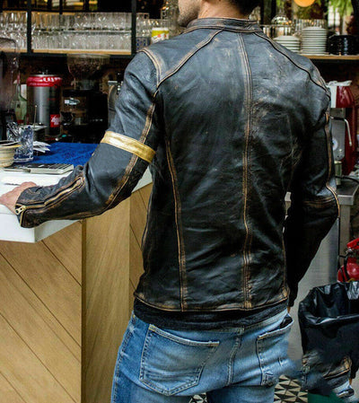 Vintage Leder Bikerjacke mit Reißverschluss für Herren