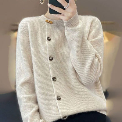 Asymmetrische Strickjacke in Beige für Damen