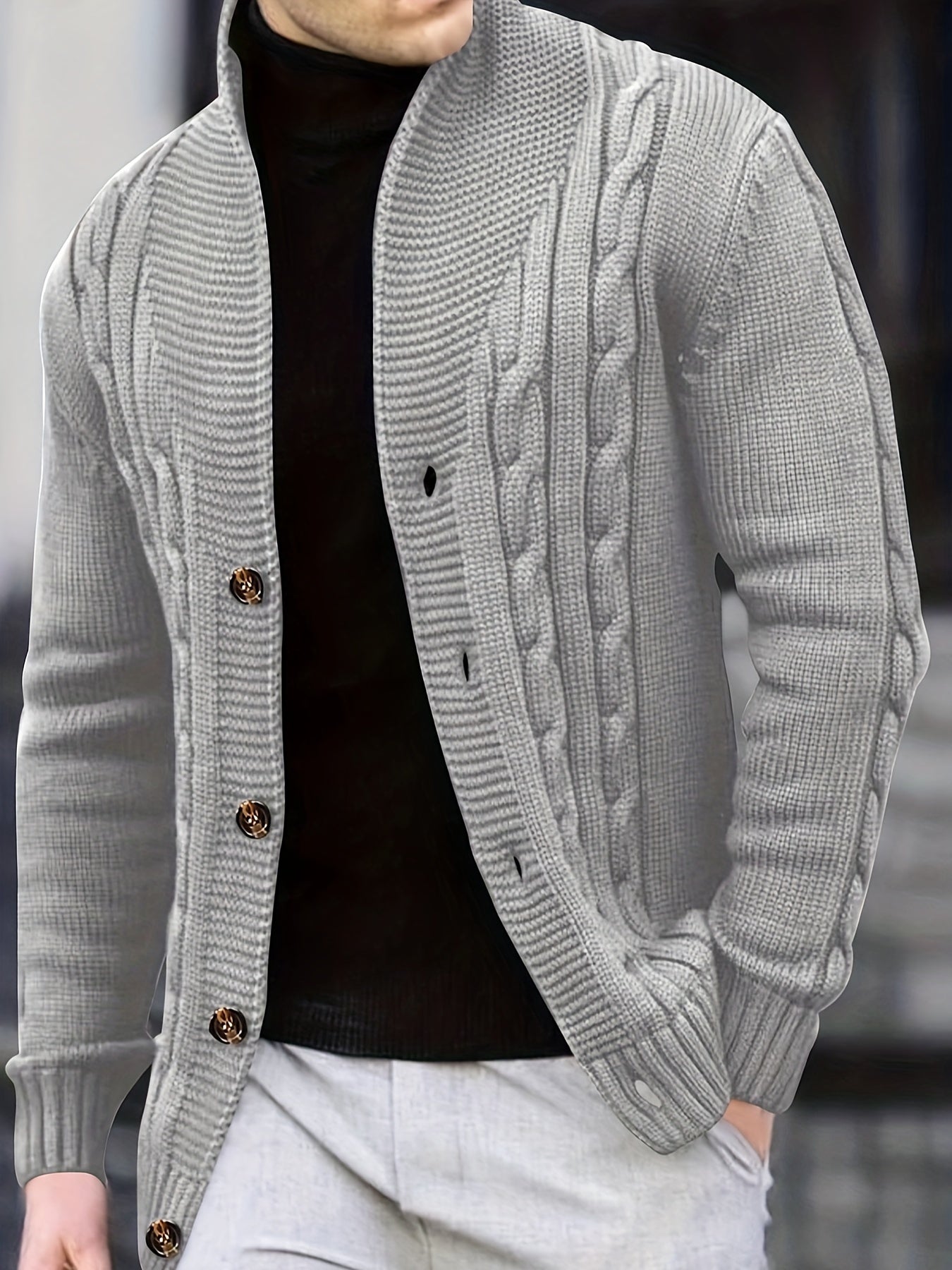 Schalkragen Rippstrick Strickjacke für Herren