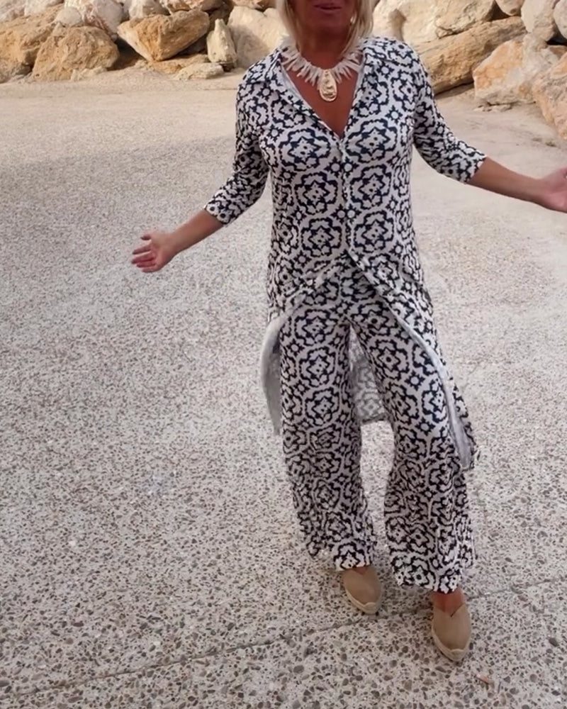 Zweiteiler für Damen - Lockeres Set mit Bluse und Hose für Sommer