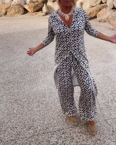 Zweiteiler für Damen - Lockeres Set mit Bluse und Hose für Sommer