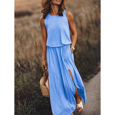 Ärmelloses Maxikleid | Fließender Stoff | Femininer Stil