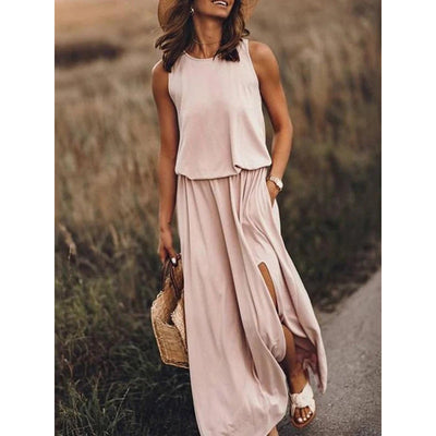 Ärmelloses Maxikleid | Fließender Stoff | Femininer Stil