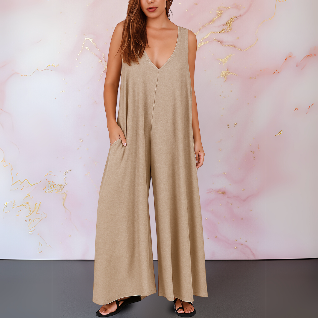 Magda™ | Bequemer Jumpsuit mit V-Ausschnitt und weitem Bein