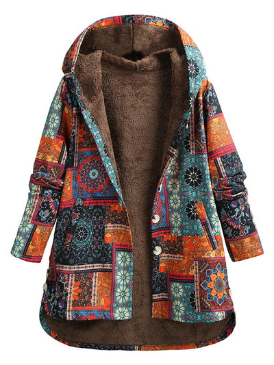 Bohemian Patchwork Kapuzenmantel für Frauen