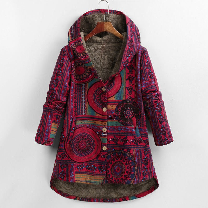 Bohemian Patchwork Kapuzenmantel für Frauen