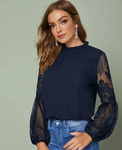Ariadne® | Bluse mit Spitzenärmeln und hohem Kragen