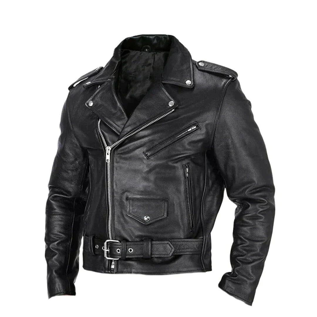 Schwarze Motorradjacke aus Leder für Herren