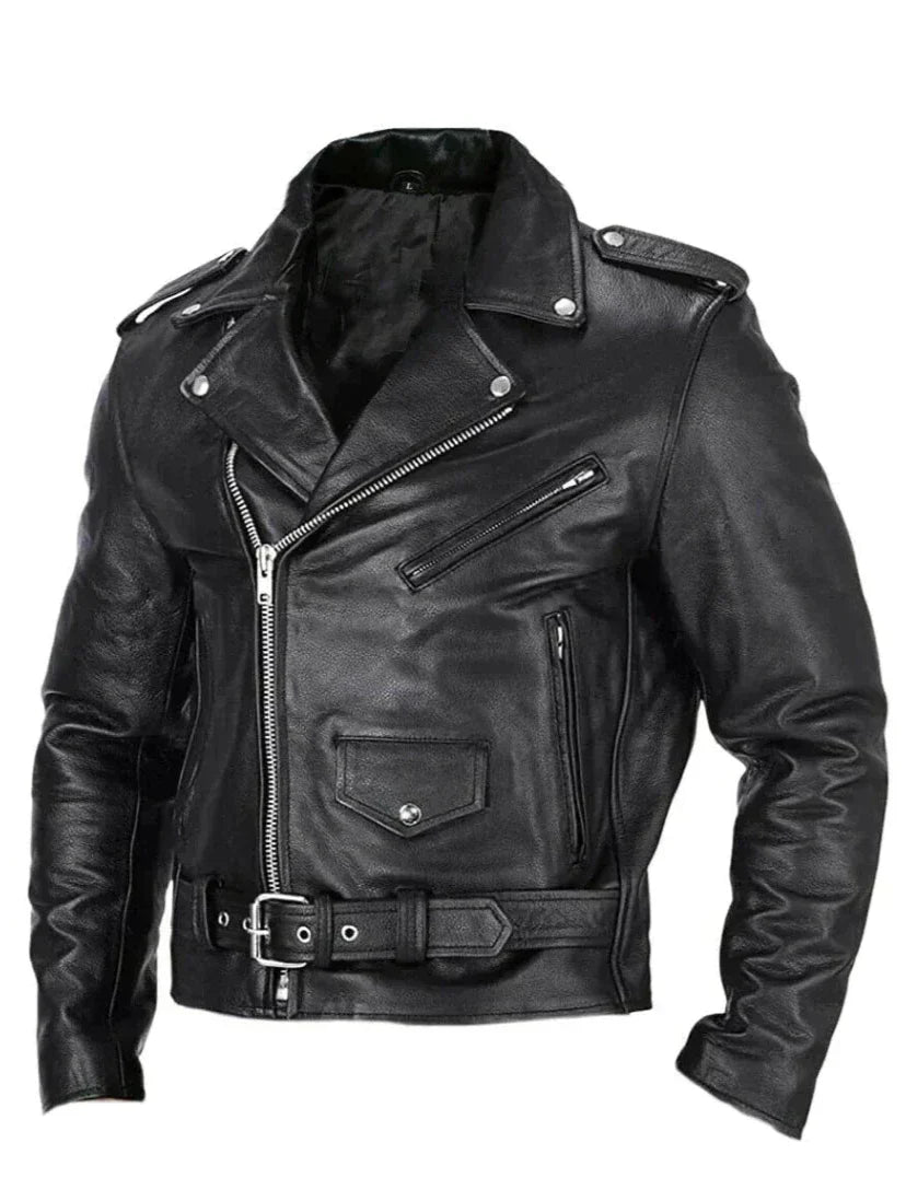 Schwarze Biker-Lederjacke für Männer