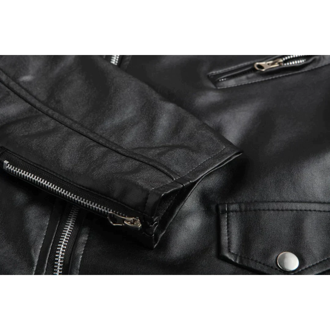 Schwarze Motorradjacke aus Leder für Herren
