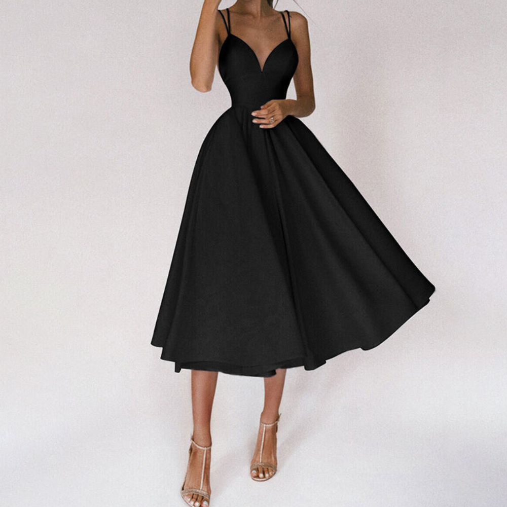 Damen Elegant Abendkleid | Cocktailkleid mit Spaghettiträgern und Herz-Ausschnitt