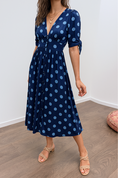 Brigitte™ | Elegantes Polka Dot Kleid mit V-Ausschnitt