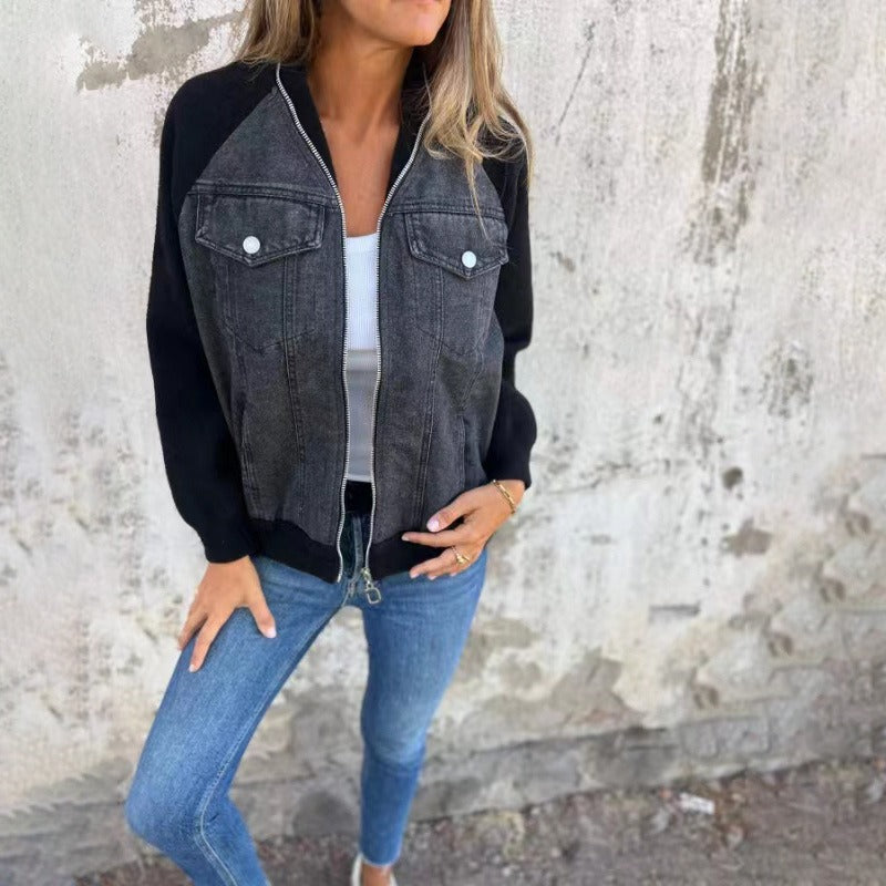 Denimjacke mit Kapuze und Reißverschluss für Frauen