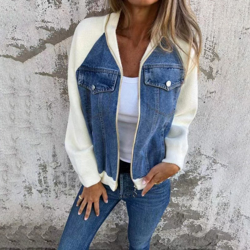 Denimjacke mit Kapuze und Reißverschluss für Frauen
